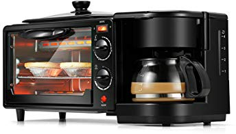 JKDKK Oven Household Electric 3 in 1 Breakfast Making Machine Multifunction Mini Drip Coffee Maker Bread Pizza Frying Pan Toaster,1