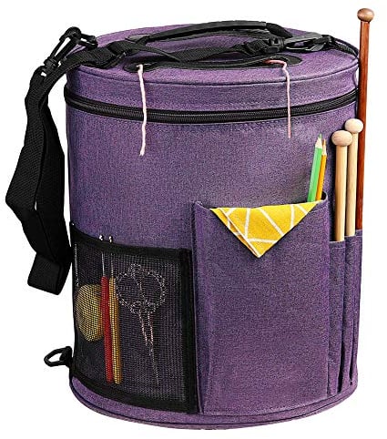SumDirect Wolle Tasche für Garn, Tasche Stricken, Handarbeit stasche Aufbewahrung Stricktasche für Wolle, Projekte, Stricknadeln, Häkelnadeln und andere Zubehörs, Lila