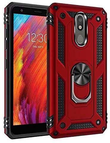 nh Custodia LG K10 2018/X415, Cover 360° Girevole Ring Armor Bumper TPU Case Magnetica Supporto Smartphone Silicone Custodie con Pellicola Protettiva per LG K10 2018/X415,Rosso