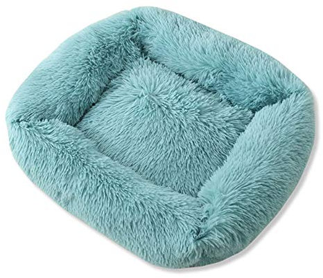 RayMinsin Hunde- und Katzenbett, Plüsch, quadratisch, Haustierhütte für große, mittelgroße und kleine Hunde, Herbst und Winter, schlafende Hundehütte, Katzenhütte, Haustierbedarf (Blau, S)