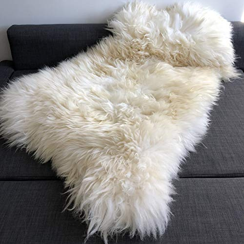 Wildash London - Luxuriöser Schaffell-Teppich, cremeweiß, opulenter Fleece, Größe XXL, 120 cm – 130 cm.