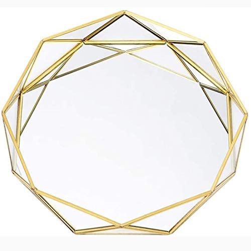 Plateau Miroir, Plateau de Rangement en Verre, Plateau Miroir Decoratif Plateau Doré Plateau Laiton Plateau Vintage Plat Service Bijoux Plateau pour Décoration de Salle de Bain, Chambre, Coiffeuse