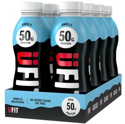 UFIT High 50g Protein Shake (8 x 500 ml) - Vanilla Flavour - No Added Sugar - High in Protein - Low in Fat - Gut Friendly - Ready to Drink - Packaging May Vary