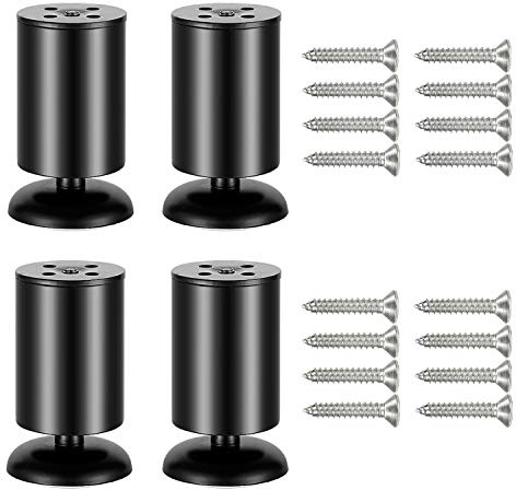 Qrity 4 x Möbelfüße Edelstahl, 8cm Sofa Füße mit Gummimatte, Sicher & Leise, für Schrank Sofa Bett Couchtisch, Schwarz