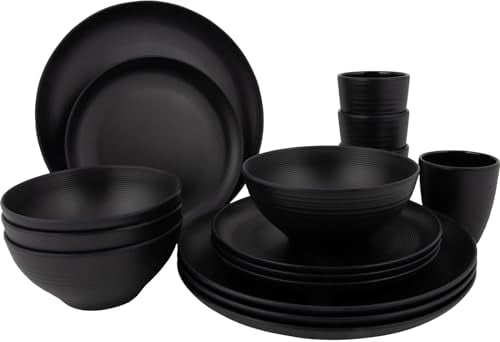 Bo-Camp Melamin Campinggeschirr Set Orville Reise Essgeschirr Teller Becher 16tlg schwarz