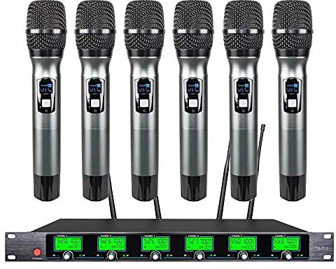 Wireless Microphone System 6 Channel Microphones Pro UHF 6 Handheld Mic Karaoke DJ Mic Karaoke System 6 Whole Metal Mic Karaoke System Church Speaking Conference Wedding Party