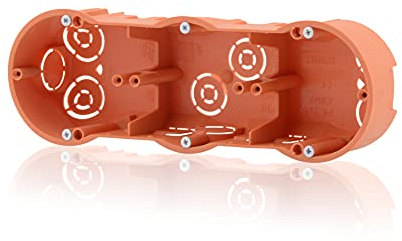 Gerätedose Verbindungsdose Verteilerdose Hohlwanddose 3fach Fräsloch 68mm, Höhe 46mm, Orange IP30 650°C für für Gibskarton-Platten & Holzwände, Inkl. Pfoten (Schrauben) kompatibel mit Deckel