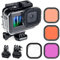 GEPULY Custodia impermeabile con filtri subacquei per GoPro Hero 9 10 11 12 nero, custodia protettiva subacquea con 3 filtri rosso, boccaglio, magenta, 5 filtri HD close-up