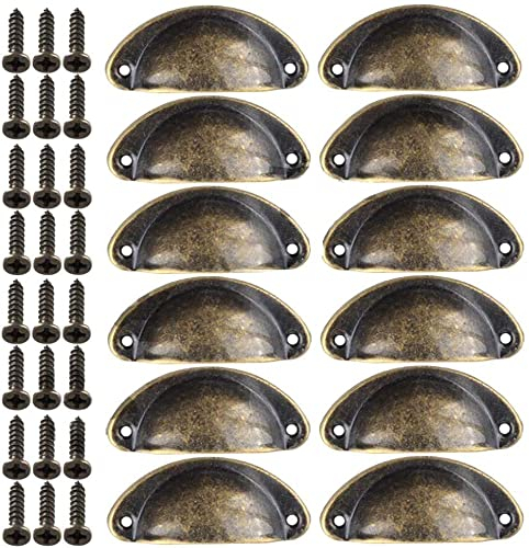 linvshi shop Poignée Coquille,12 Pièces Poignée de Coquille Vintage,Poignées de Tiroir Semi-Circulaires,Poignées de Tirage de Tiroir Vintage,Boutons de Portes pour Placards