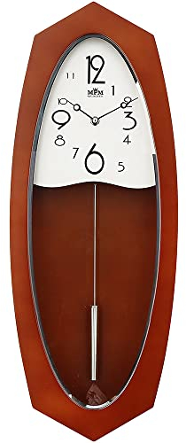 MPM Quality Design Pendeluhr, Dunkle Holz-Wanduhr, Hochwertige Verarbeitung Aus Holz Und Glas, Elegante Modern, Präziser Quarz-Schrittmotor, Große Mit Pendel, Wohnzimmeruhren