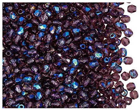 600 perlas de cristal checas facetadas, redondas, pulidas a fuego, 3 mm, amatista AB (violeta transparente AB)