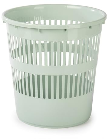 CABLEPELADO Papelera rejilla plastico, Cubo de reciclar, Cesta de basura, Papelera de plástico, Papelera escritorio, Papelera oficina, 28 cm alto x 27.5 cm diámetro, Capacidad 12 Litros, Verde claro