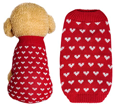 Dxhycc Hunde-Strickpullover in Herzform, Welpenpullover, warm, weich, Urlaubskleidung für mittelgroße Katzen und Hunde (Rot, L)