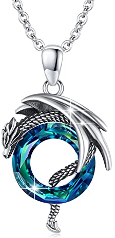XIXLES Drachen Kette Drachen Kristall Kette 925 Sterling Silber Drachen Halskette Anhänger Schmuck Geschenke für Damen Herren