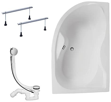 KOLMAN Badewanne DORA Eckbadewanne 170x110 Rechts ohne Verkleidung, Ablaufgarnitur und Füßen Komplettset 3in1 Premium Original Acryl Wanne Siphon