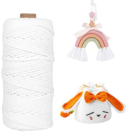 EDATOFLY Makramee Garn, Makramee Garn 3mm x100m, DIY Makramee Kordel, Macrame Cord für Pflanzenaufhänger, Stricken, Traumfänger, Vorhang und Verschiedene Basteln (Weiß)