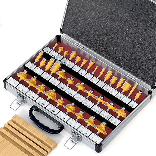 Fivepears 35 Pieces Tungsten Carbide Tipped Router Bit Set 1/4 Inch Shank for Woodworking Beginners with Aluminum Alloy Storage Box