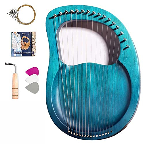 oUyOo 16-Saitige Lyra-Harfe, Mahagoni-Körper-Lyra-Harfe, Lyra-Harfe Mit Noten-Stimmschlüssel-Pickup Und Schwarzer Gigbag Für Anfänger, Musikliebhaber, Kinder Und Erwachsene,Blau