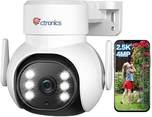 Ctronics 690 Camera 2.5K 4MP Überwachungskamera Aussen WLAN 2,4/5GHz, PTZ IP Kamera Outdoor Personenerkennung mit Automatischer Verfolgung, 30M Farbnachtsicht 2560x1920, Zwei-Wege-Audio