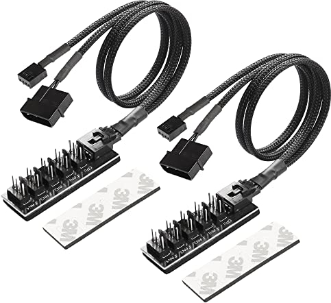 CERRXIAN PWM Fan Hub Splitter 1 to 5 Splitter with LP4 4Pin IDE Power Supply Cable, PC CPU Cooling 4 PIN/3PIN Fan Power Cable Hub Splitter Adapter for Desktop Computer Cooler Case Fans(1FT)- 2PCS