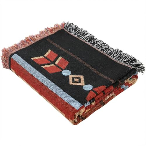 LHGOGO Böhmische gemusterte gewebte Sofadecke mit Quasten, doppelseitig, Azteken-Stil, dekorativer Überwurf für Sofa, Bett und Sessel – 130 x 180 cm, Auge