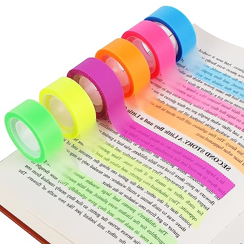 Sliverdew 6 Rollen Highlight Klebeband Fluoreszierende Farbiges Masking Tape 10m x18mm Bunt Gewebeband Transparente Notizzettel Dekrativer Klebeband für Lehrer Schüler