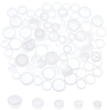 GORGECRAFT 100PCS 5 Sizes Plastic Salt and Pepper Shaker Stoppers Replacement Plug Reusable Clear Bottle Stoppers Round Plastic End Plug Insert Bottle Inner Plugs for Flower Pots Bottles Pipes