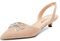 Saekcted Womens Low Kitten Heel Pointed Toe Sandals Slingback Slip-on Pumps Court Shoe Rhinestone Crystal Bow-Knot Dress Shoes Beige 6 UK