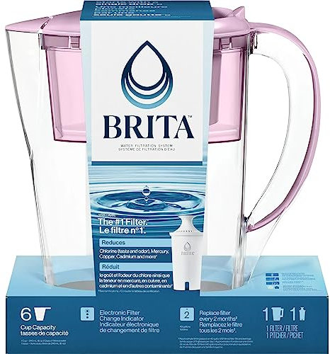 Brita Small 6 Cup Space Saver Water Filter Pitcher with 1 Standard Filter, Space Saver, Purple (Purple)