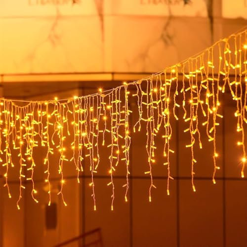ELEUTH 5M 200LED Eisregen Lichterkette Außen Innen,Weihnachten Außenbereich mit Timer,IP44 Wasserdicht 8 Modi Weihnachtsbeleuchtung Lichtervorhang für Balkon,Party,Traufe,Geländer
