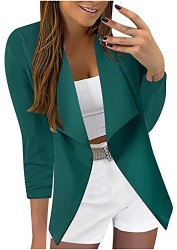 liaddkv Blazer, Casual Open Front Cardigan a maniche lunghe, elegante Business Blazer, giacca a maniche lunghe, tinta unita, blazer risvolto, slim fit, giacca casual, verde, S