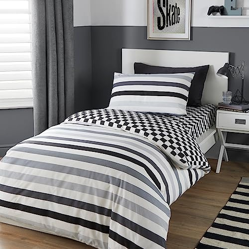 Bedlam - Beckett Stripe – Pflegeleichtes Bettbezug-Set – Einzelbettgröße in Monochrom