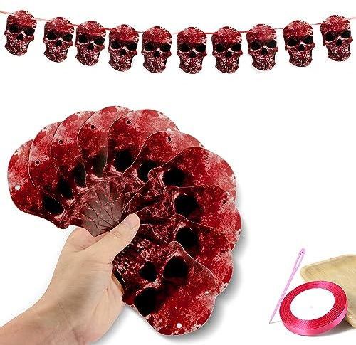 Blutiges Girlanden-Banner, gruselige rothaarige Halloween-Party-Dekorationen, gruselige Halloween-Deko-Zubehör-Zombie-Vampir-Party-Dekorationen