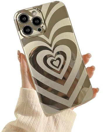 EYZUTAK Case for iPhone 14 Pro Max, Cute Electroplated Multi-layer Love Heart Pattern Latte Valentines Art Aesthetic Phone Case Anti-Scratch Slim Hard PC Bumper Cover for Girls Women - Gold