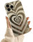EYZUTAK Case for iPhone 14 Pro Max, Cute Electroplated Multi-layer Love Heart Pattern Latte Valentines Art Aesthetic Phone Case Anti-Scratch Slim Hard PC Bumper Cover for Girls Women - Gold