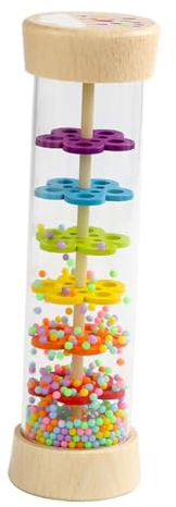 Folpus Wooden Rainmaker Baby Toy Rainbow Rain Stick Shaker Rattle With Raindrop Sound Activity Center Colorful Beaded Toy for Preschool Toddlers
