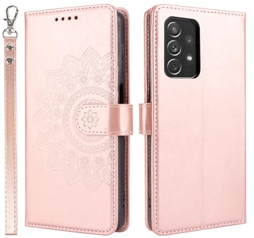 ELTEKER Etui Coque pour Samsung Galaxy A53 5G Protection Housse en Premium Cuir PU Pochette Rabat Clapet Case Porte Carte Magnétique Samsung A53 Etui Portefeuille - Or Rose