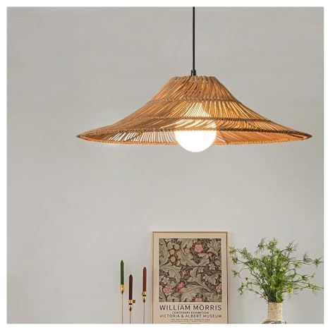 BIANBIANBH Lámpara Colgante de bambú Tejida a Mano - Forma de Sombrero de Paja - Luz de Cesta de Mimbre - Lámpara de araña de ratán Natural - Lámpara Colgante de Techo Bohemia Costera - Compatible