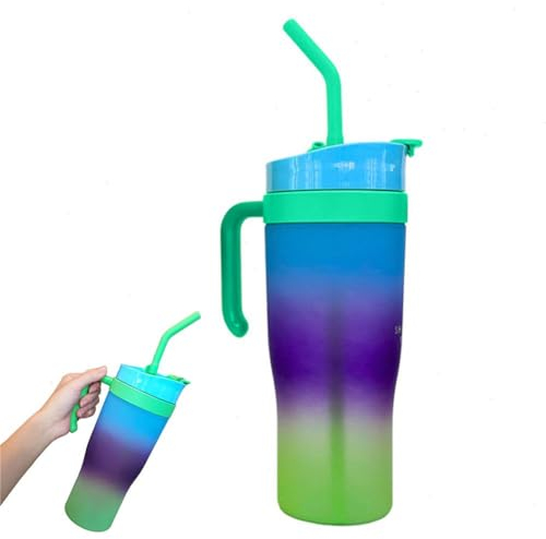 XUXN Bicchiere da 40 once con manico e cannuccia, tazza per bottiglia d'acqua ad alta capacita, tazza da viaggio riutilizzabile per PC sigillante e a prova di perdite, bicchiere stanleys con manico