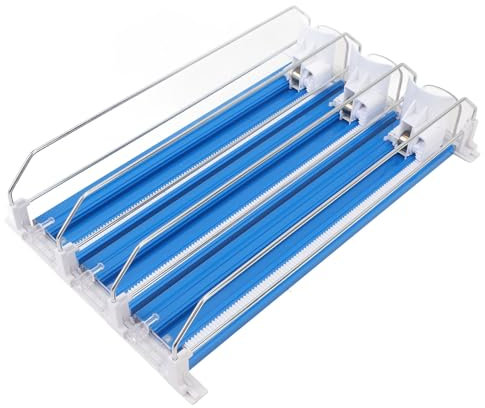 Automatic Pusher Glide Shelf Labor Saving Stabilizing Damper Adjustable Divider for Supermarket Refrigerator, ABS Material, Fits Most Cans and Bottles (Blue)
