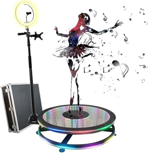 JMOZHCD 360 Degree Photo Booth Automatic Slow Motion Rotating Adjustable Camera Stand Selfie Platform with Ring Light Party Rotating Video (115cm)