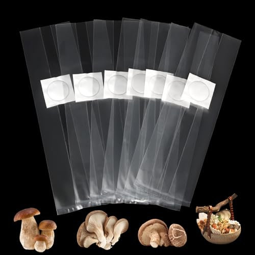 SWAWIS 50 sacchetti per la coltivazione di funghi, 25 x 50 cm, per la coltivazione di funghi, con filtro e funghi, per la coltivazione di funghi, accessori per la coltivazione di funghi, funghi Enoki