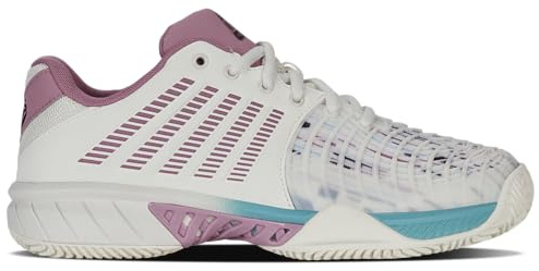K-Swiss Women's Express Light 3 Tennis Shoe, Wht Lilas Pastelturq, 4 UK