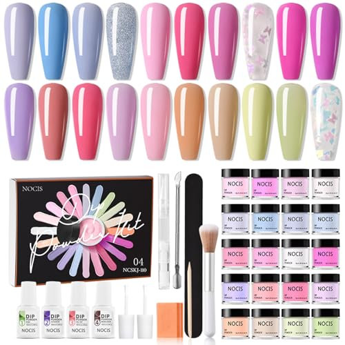 Layhou 20 Colors Nail Dipping Powder Set Nail Art Dip Powder Starter Kit Fast-drying No UV/LED Nail Lamp Needed with Base Top Coat Activator Brush Saver for Home DIY Salon Nail Art