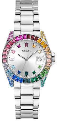 GUESS Silberfarbene Regenbogen-Analoguhr, silberfarben, modern, Silber, Einheitsgröße, Modern