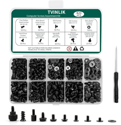 420PCS Computer Screw Kit, Motherboard Standoffs Assorted Screws for PC Case, HDD, SSD, Laptop, Fan, CD-ROM - for DIY PC Build Repair