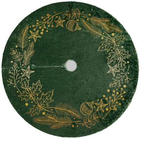 Gonna per albero di Natale sotto albero di Natale, grande, diametro 120 cm, rotonda, in peluche bianco, decorazione natalizia, con chiusura in velcro, modello ghirlanda verde e giallo [165]