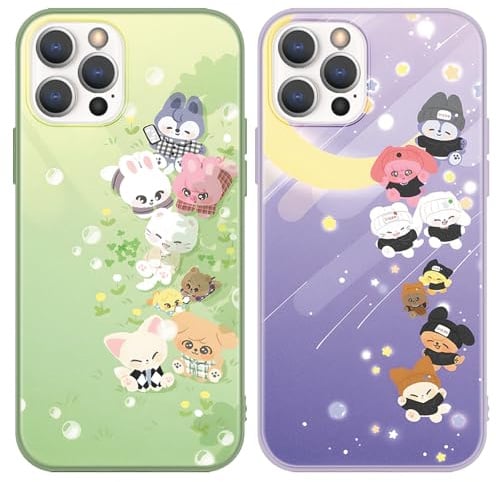 nurkorki 2 Stück Schwarz Handyhülle für iPhone 13 iPhone 14 Hülle 6,1,Kpop Stray Kids Skzoo Muster Design Aesthetic Schutzhülle für Mädchen Frauen Skz Fans Cover,Silikon TPU Stoßfest Case,Cool