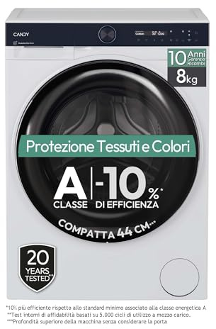 Candy ProWash 700 Lavatrice Slim a Carica Frontale, 8 kg, 1400 Giri, Motore Inverter, Classe A -10%, Connessione Wi-Fi, App hOn, Touch LCD, 60 x 43 x 85cm (LxPxA) Bianca - BS 48SB6-S
