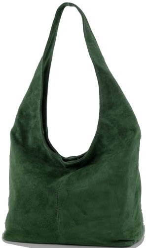 modamoda de T150 Damen Schultertasche Shopper Large aus Wildleder handmade in Italy, Farbe:Schwarzgrün